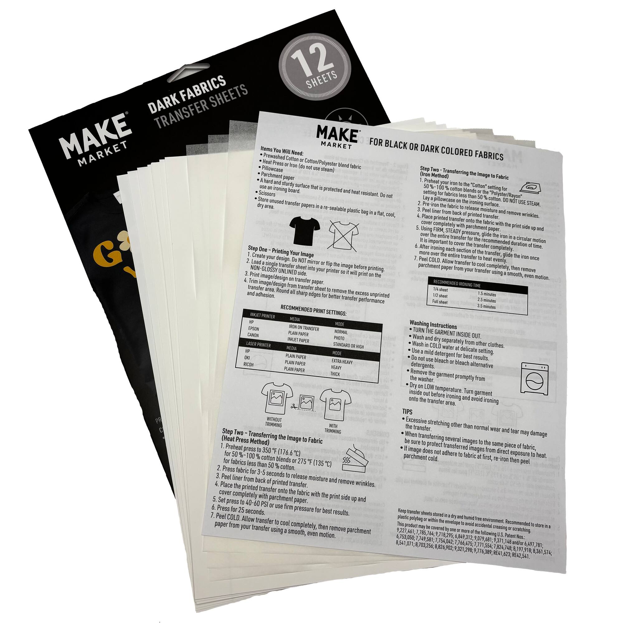 6 Packs: 12 ct. (72 total) 8.5" x 11" Dark Fabric Transfer Sheets by Make Market®
